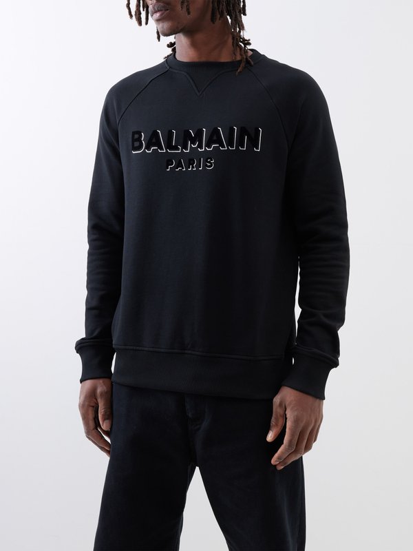 Balmain Flocked-logo organic-cotton jersey sweatshirt