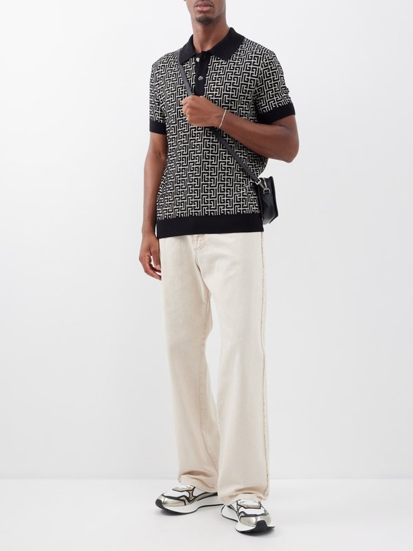 Balmain Monogram-jacquard merino-blend polo shirt