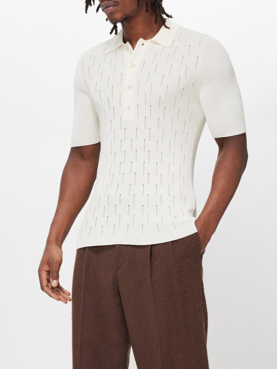 Lardini Laddered cotton-blend polo shirt