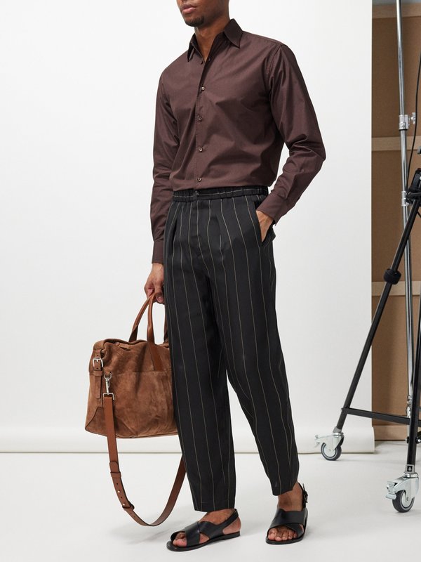 Giorgio Armani Elasticated-waist pinstripe-twill trousers