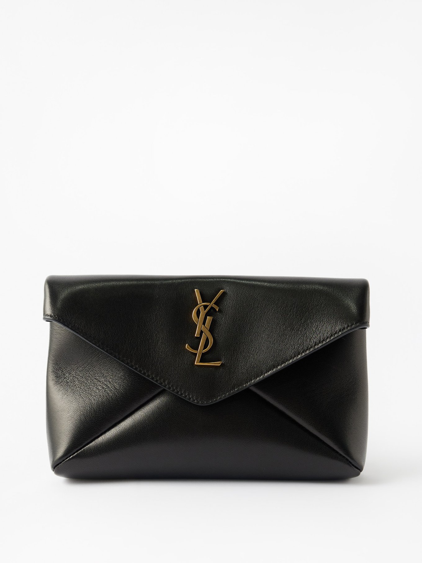 Black Cassandre small leather clutch bag, Saint Laurent