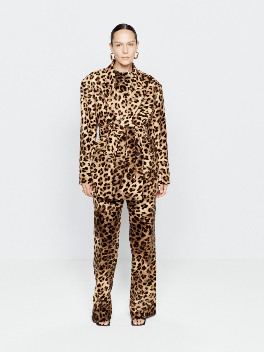 Raey Exaggerated leopard cotton-velvet tux blazer