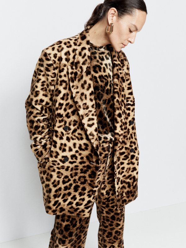 Raey Exaggerated leopard cotton-velvet tux blazer