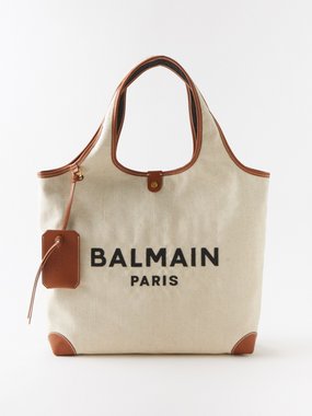 Balmain B-Army medium leather-trim canvas tote bag