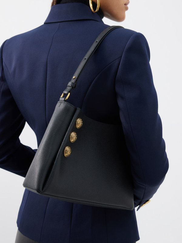 Balmain Emblème grained-leather shoulder bag