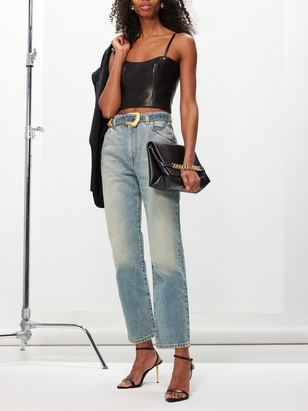 Balmain Leather cropped top