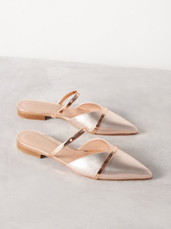 Malone Souliers Frankie backless metallic-leather point-toe flats