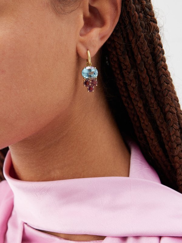 Irene Neuwirth Gemmy Gem aquamarine, rubellite & gold earrings
