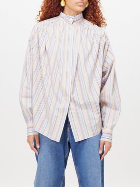 Etro Gathered striped cotton shirt