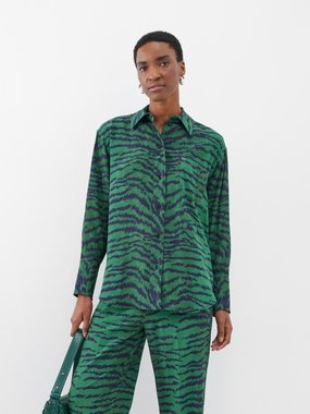 Victoria Beckham Tiger-print silk-satin shirt