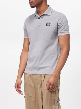 Stone Island Contrast-trim cotton-blend piqué polo shirt