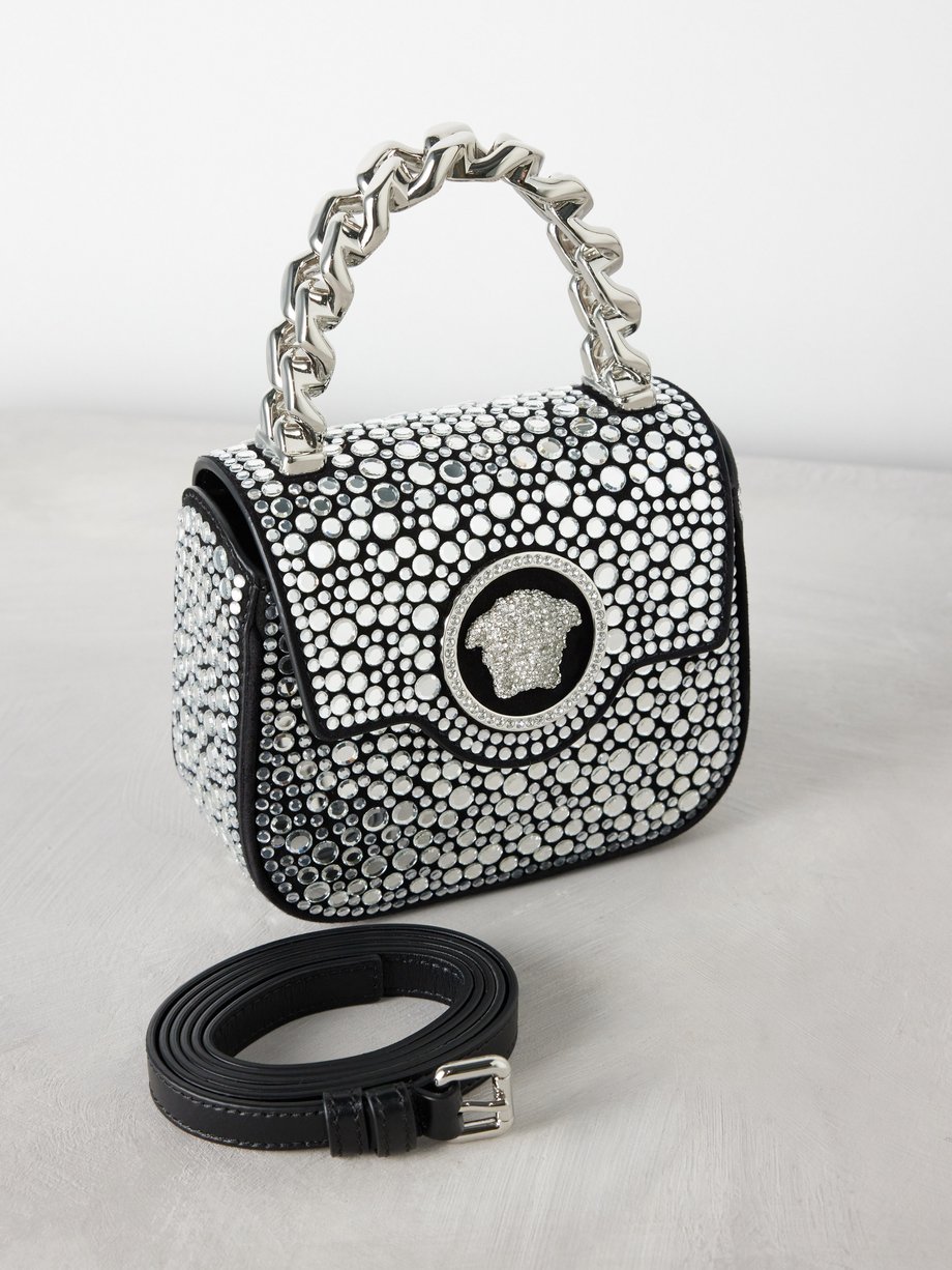 Versace La Medusa mini crystal-embellished leather bag