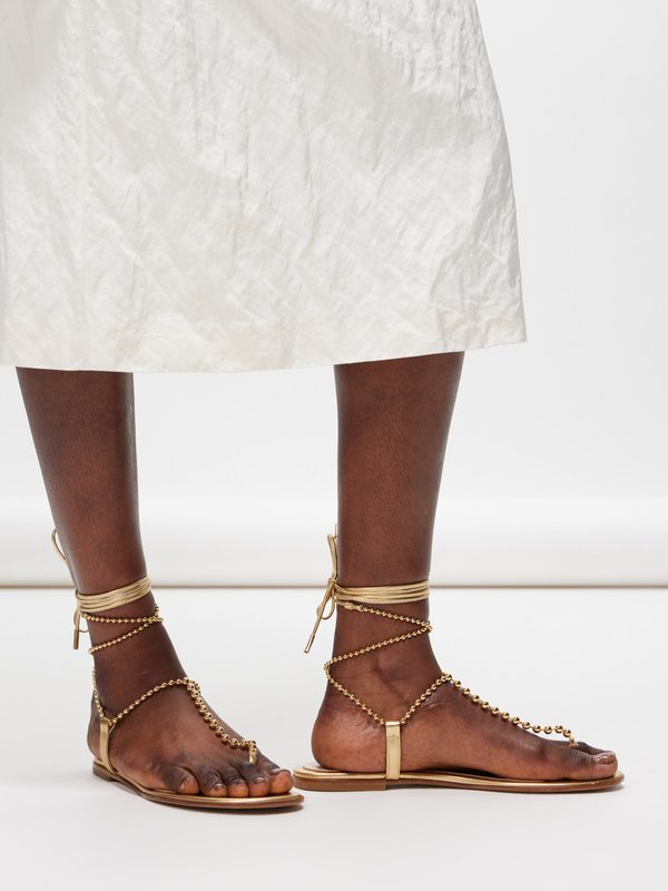 Gianvito Rossi Soleil ankle-tie metallic-leather flat sandals