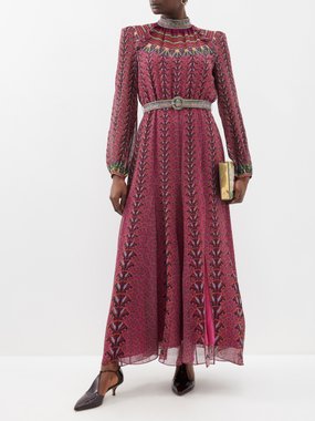 Saloni Jacqui B belted silk-chiffon dress