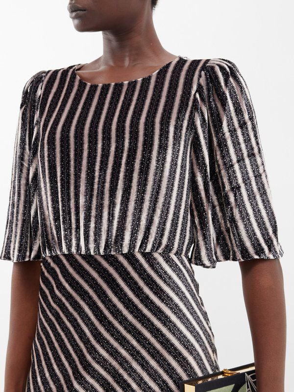 Saloni Vida asymmetric striped velvet midi dress