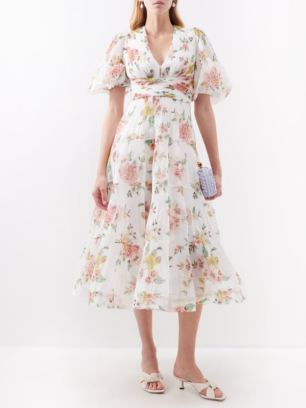 Zimmermann Floral-print plissé-chiffon midi dress