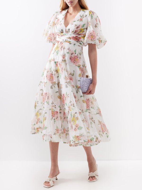 Zimmermann Floral-print plissé-chiffon midi dress