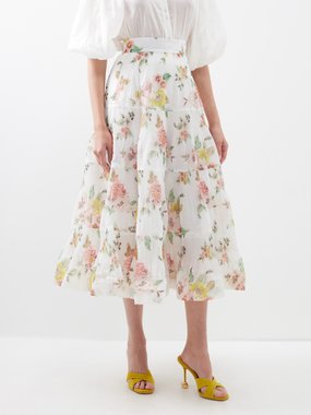 Zimmermann Pleated floral-print georgette midi skirt