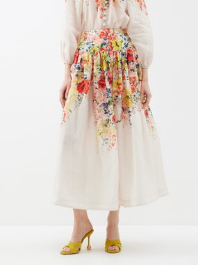 Zimmermann Alight Basque floral-print linen midi skirt