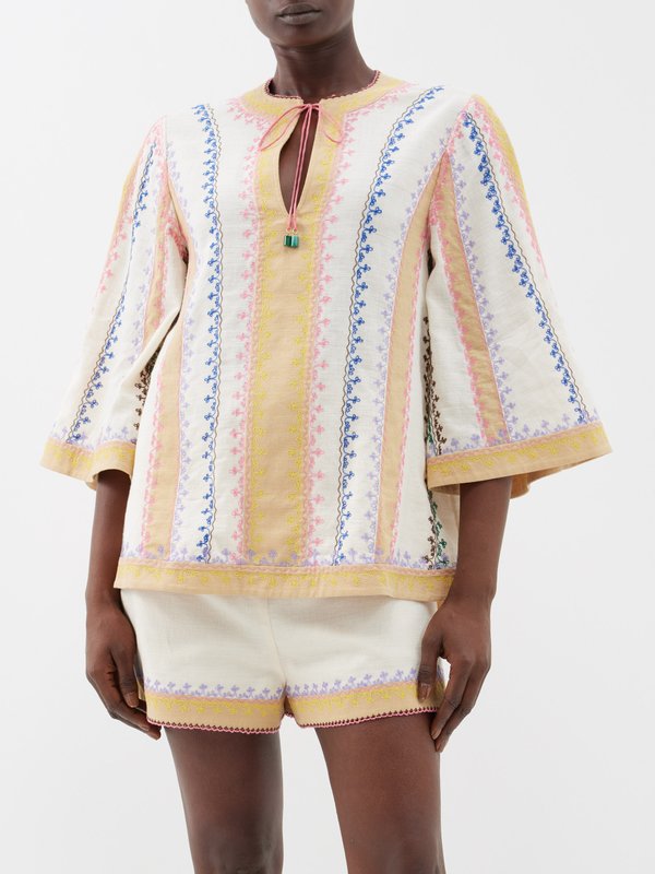 Zimmermann August floral-embroidered cotton top