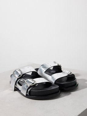 Jil Sander Double-strap metallic-leather sandals