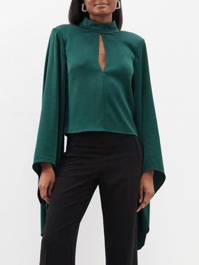 Roland Mouret Exaggerated draped-sleeve satin top