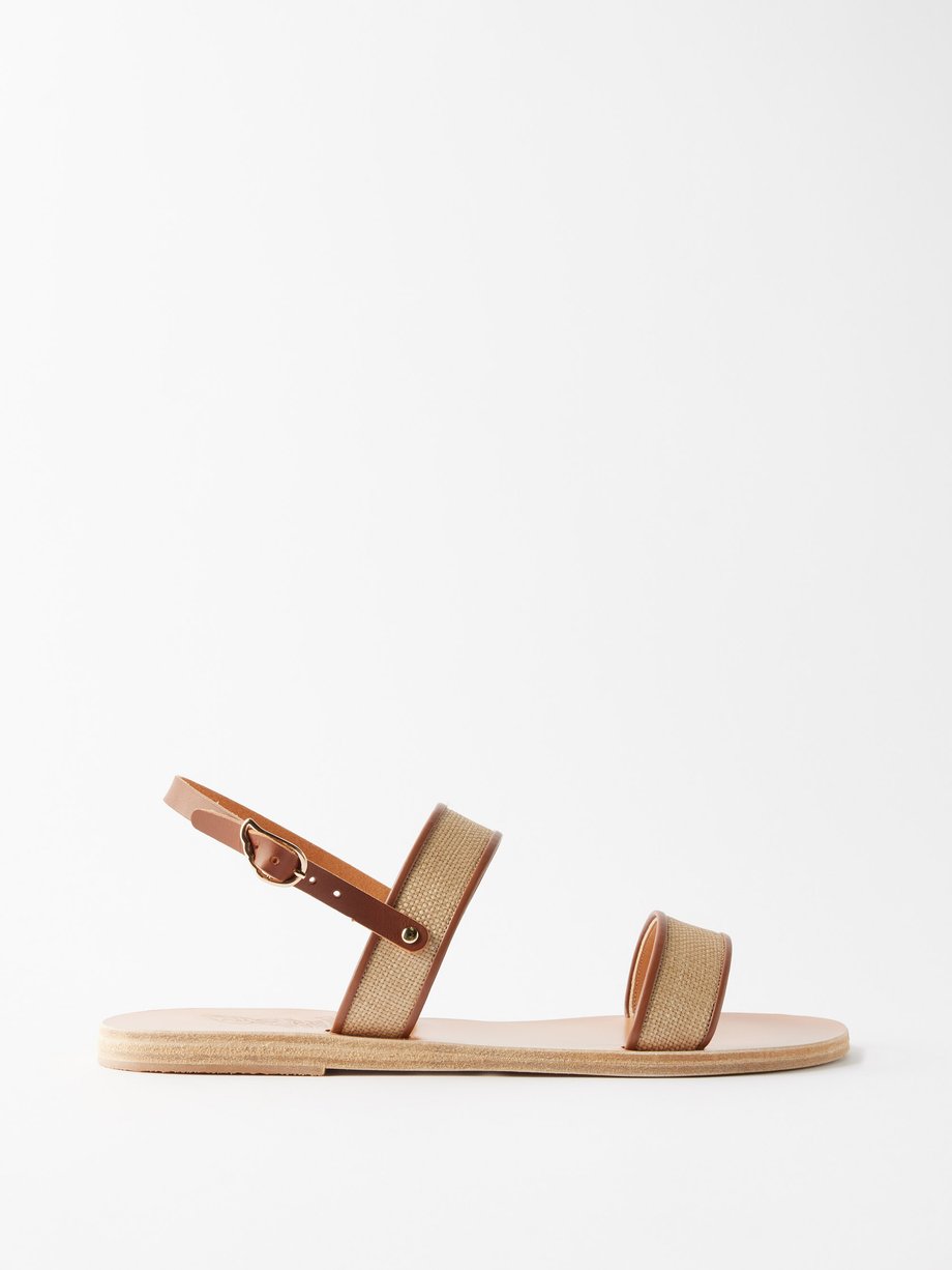 Ancient Greek Sandals Clio raffia and leather flat sandals