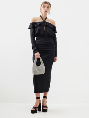Alessandra Rich Off-the-shoulder silk midi dress