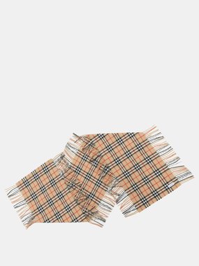 Burberry Washed vintage check fringe-trim cashmere scarf