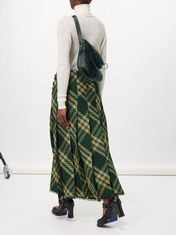 Burberry Pleated-back checked-wool kilt maxi skirt