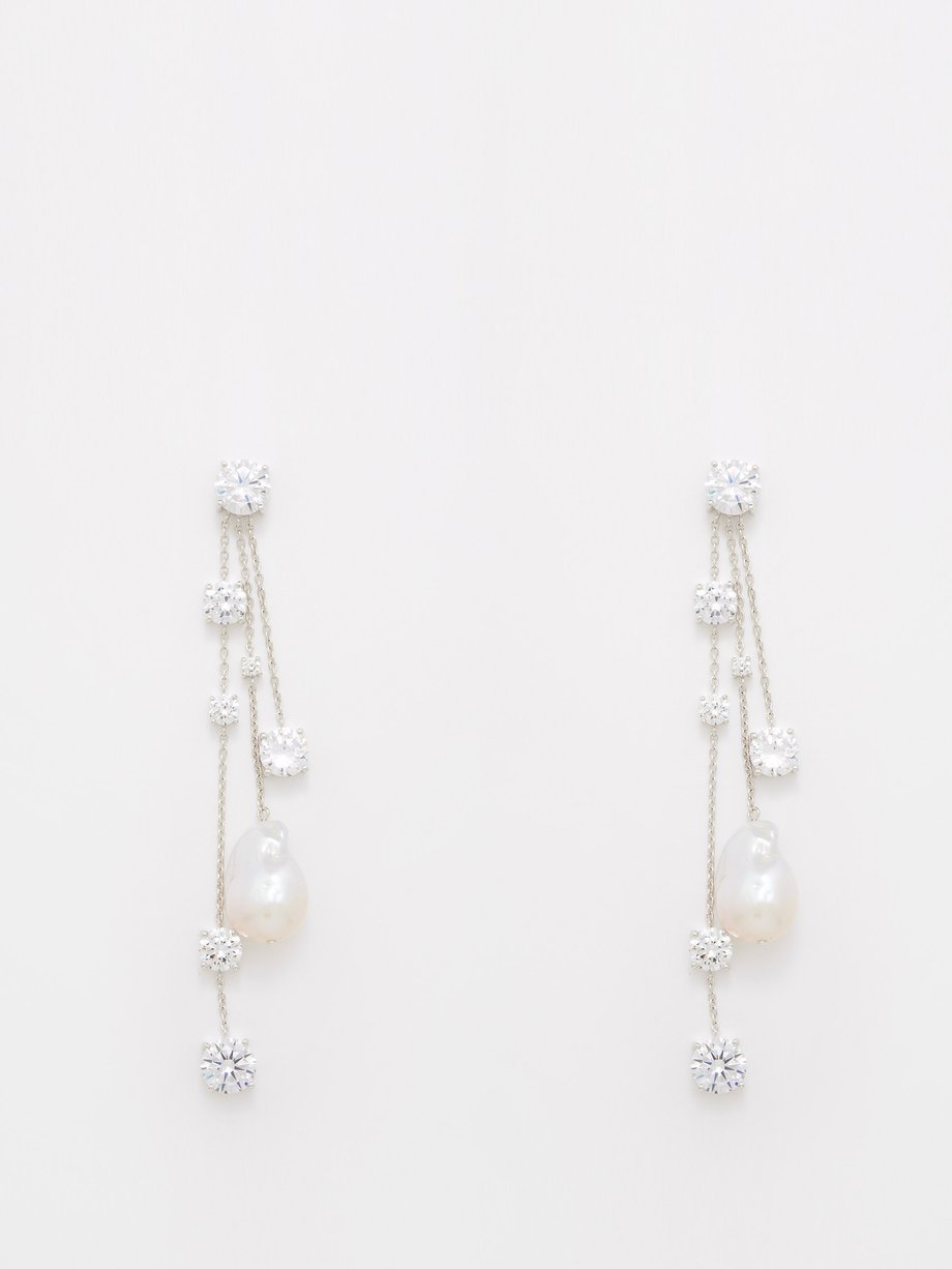 Completedworks Cubic zirconia, pearl & rhodium-plated earrings