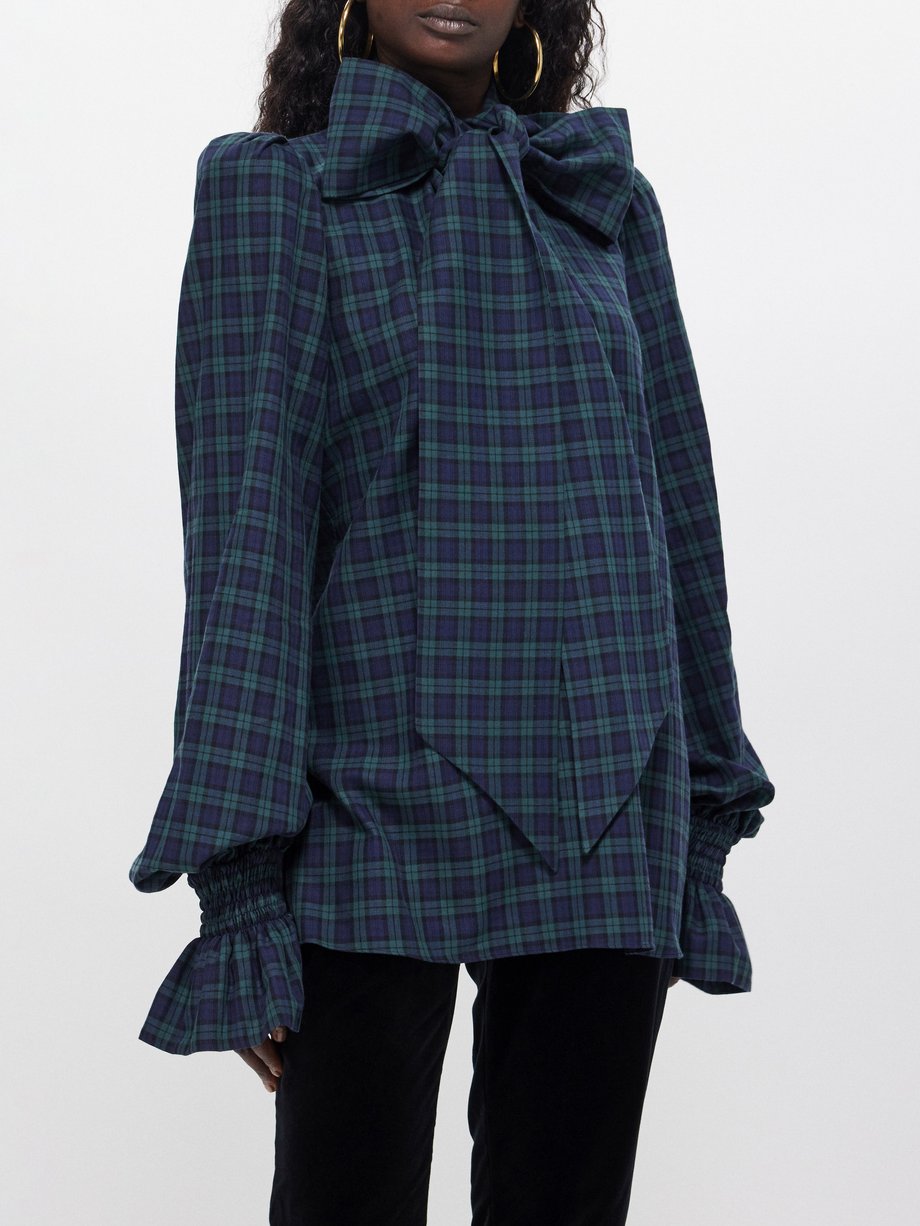 The Vampire's Wife The Mythical pussy-bow tartan cotton blouse