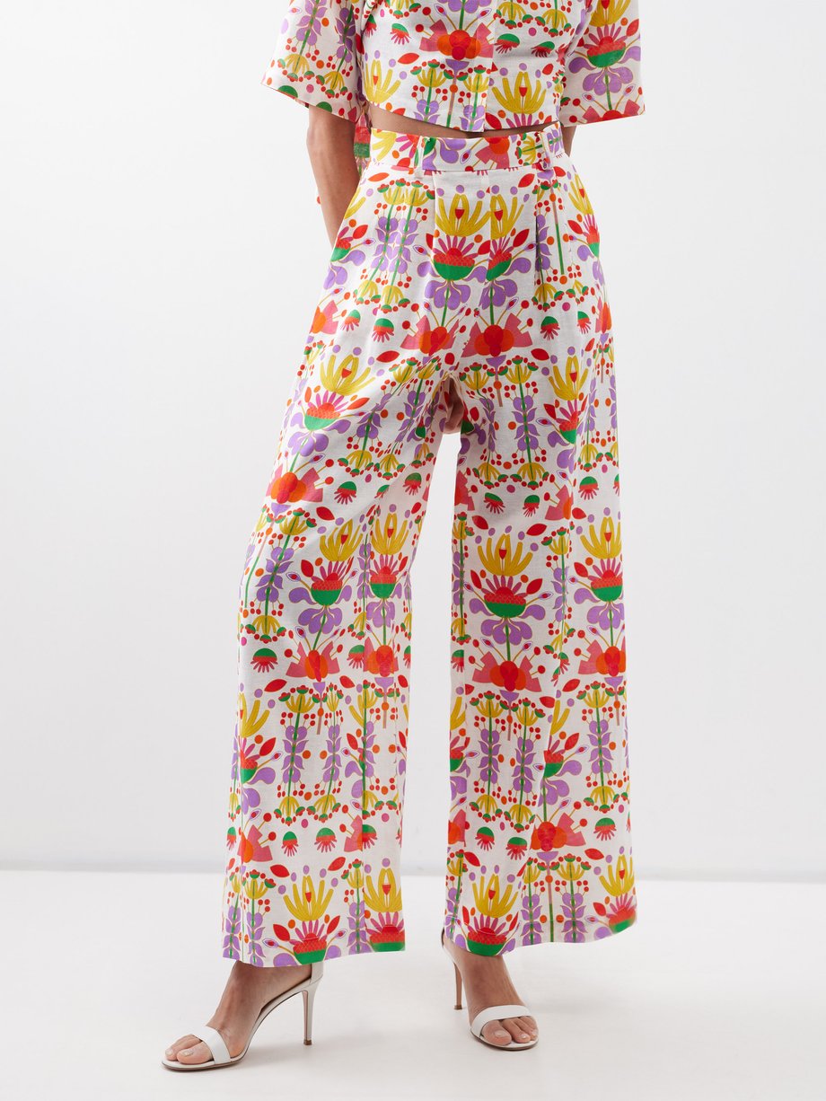 Borgo De Nor Melia floral-print cotton-blend wide-leg trousers