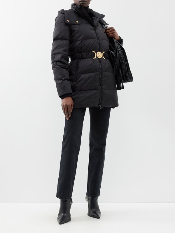 Versace Barocco-jacquard belted padded coat