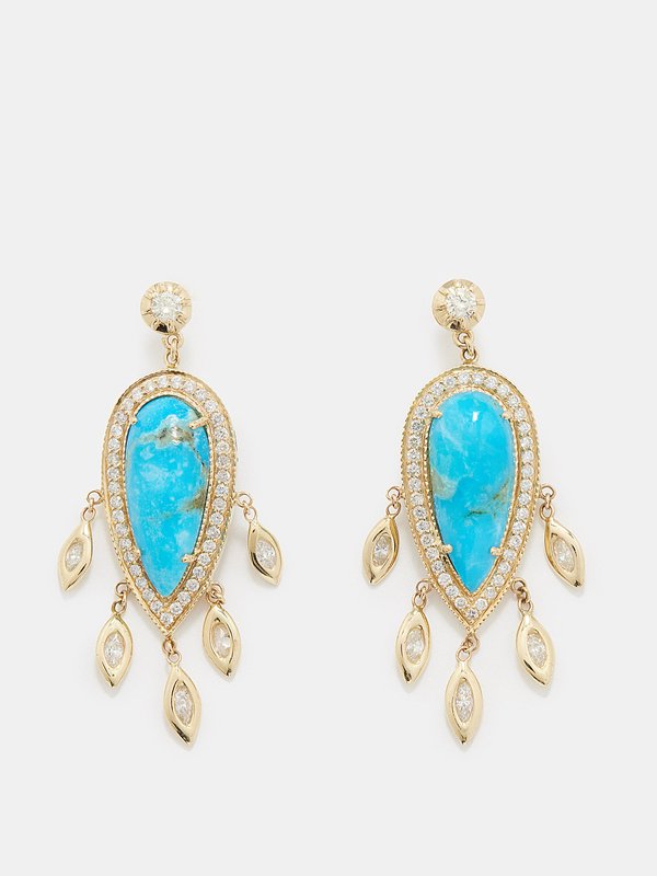 Jacquie Aiche Shaker diamond, turquoise & 14kt gold earrings