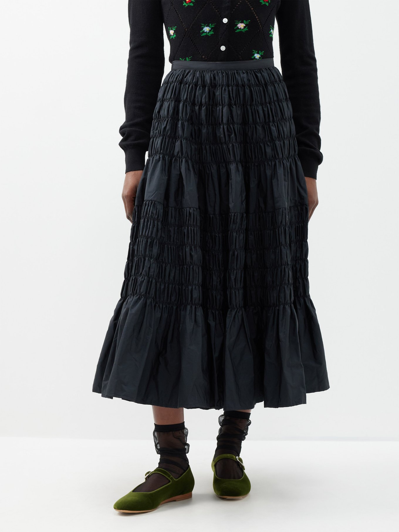 Lauren gathered taffeta midi skirt video