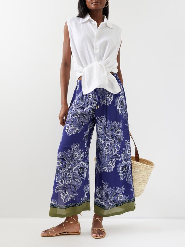 Etro Floral-print crepe wide-leg trousers