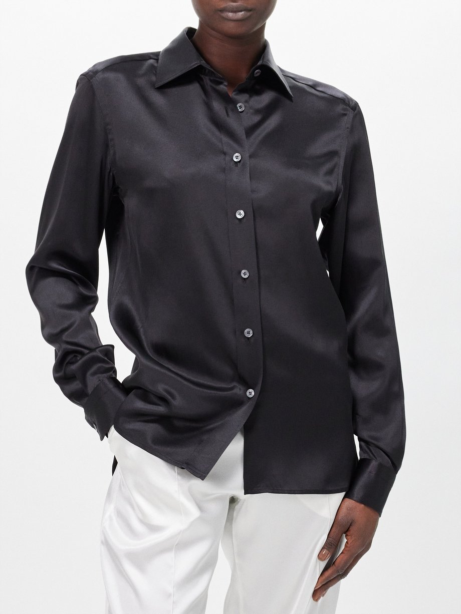 Tom Ford Spread-collar silk-satin shirt