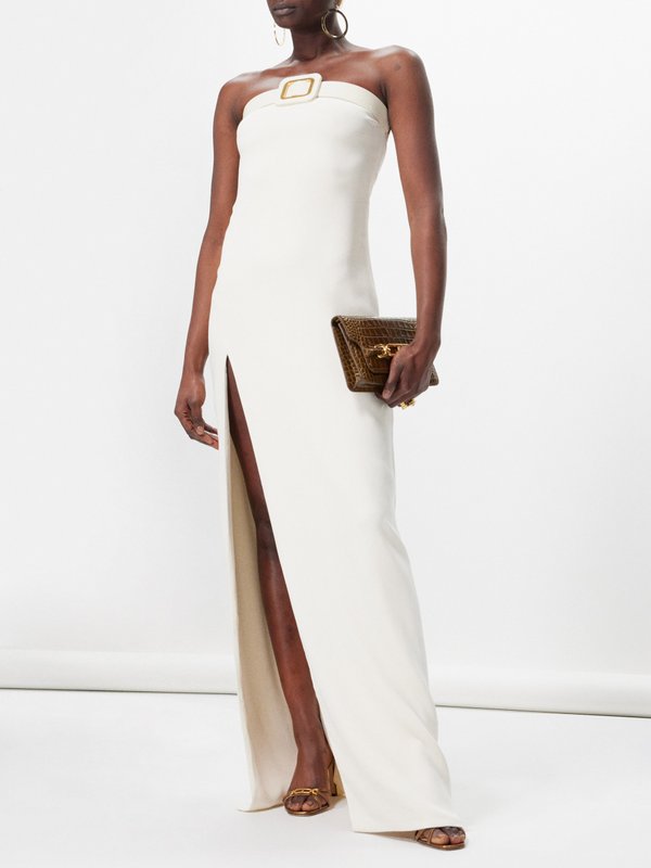 Tom Ford Belt-detail stretch-sable strapless gown