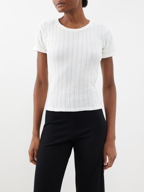 LESET Pointelle-knit cotton T-shirt