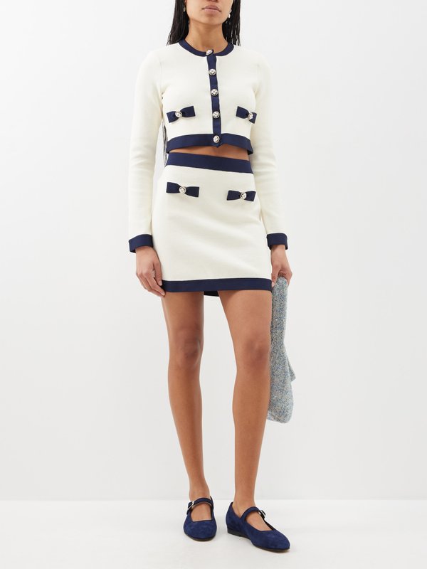 Self-Portrait Bow-appliqué knitted jersey mini skirt