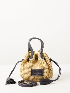 Anya Hindmarch Leather-trim small raffia bucket bag