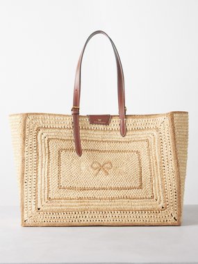 Anya Hindmarch Crochet-bow leather-trim raffia tote bag