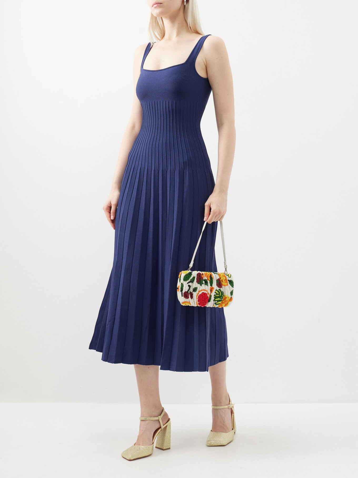 Navy Ellison pleated midi dress, Staud