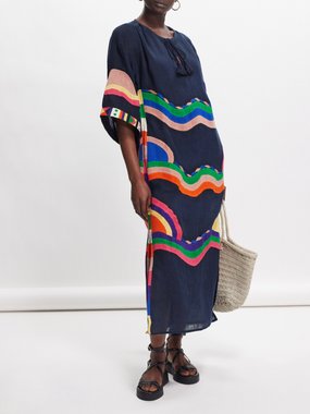 ERES Horizon stripe-embroidered linen midi dress