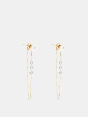 Mizuki Diamond Drop diamond, pearl & gold earrings