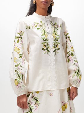 Giambattista Valli Lemon-print cotton-poplin blouse