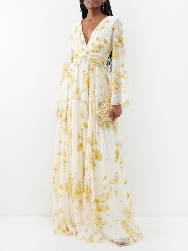 Giambattista Valli Floral-print V-neck silk-georgette gown
