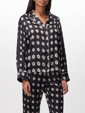 Juan De Dios Noches De Luna Mini Palms-print silk-satin blouse
