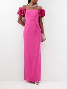 Carolina Herrera Rosette-accent silk-faille off-the-shoulder gown